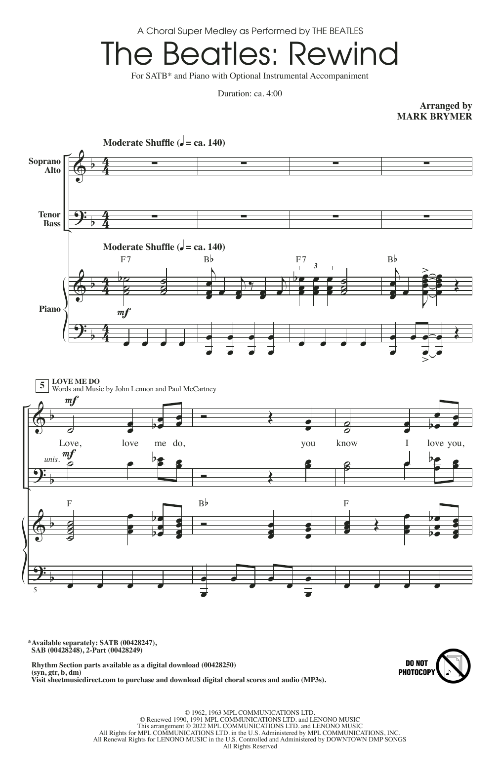 Download The Beatles The Beatles: Rewind (Medley) (arr. Mark Brymer) Sheet Music and learn how to play 2-Part Choir PDF digital score in minutes