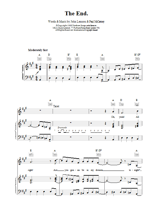 Download The Beatles The End Sheet Music and learn how to play Melody Line, Lyrics & Chords PDF digital score in minutes