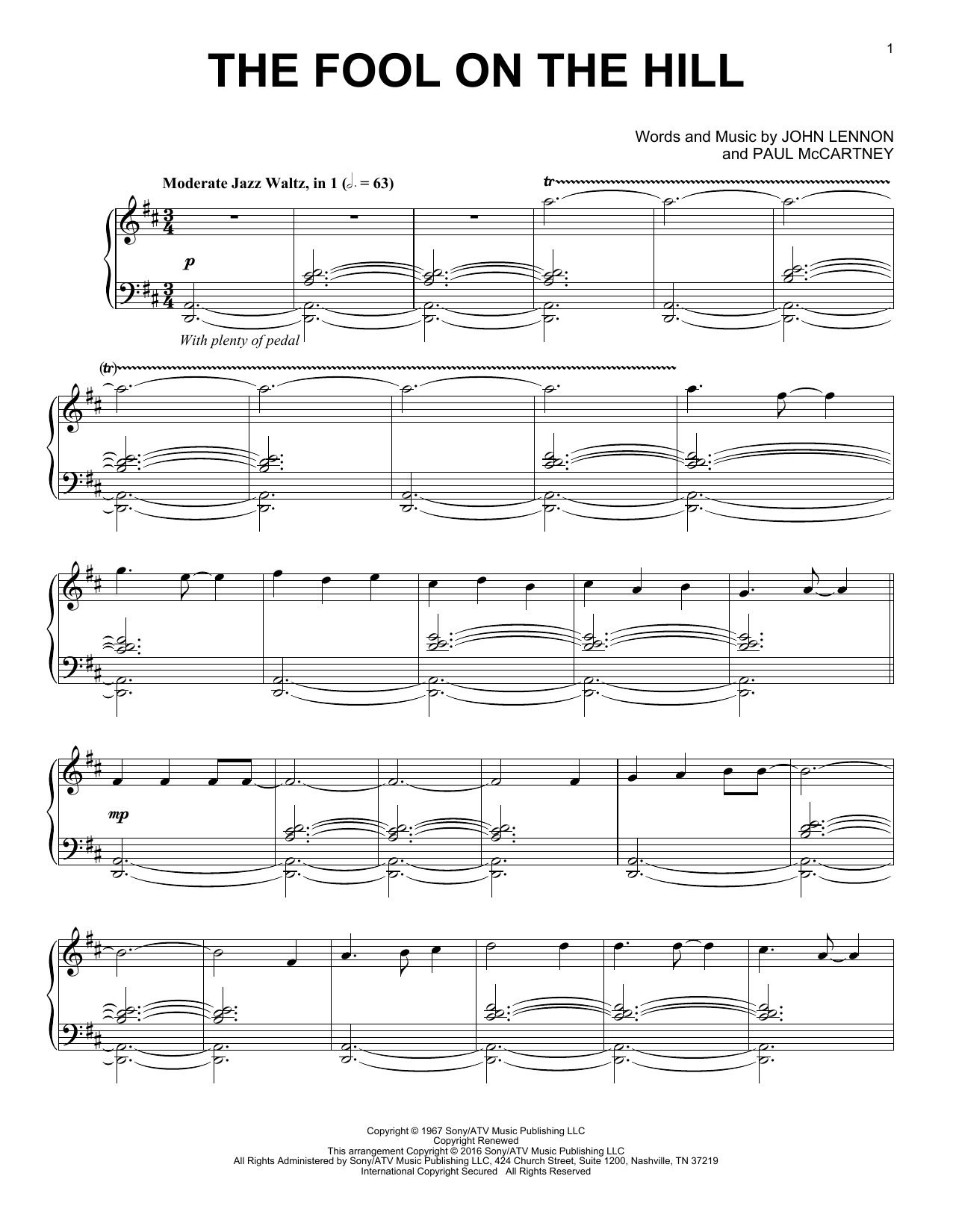 Download The Beatles The Fool On The Hill Sheet Music and learn how to play Piano PDF digital score in minutes