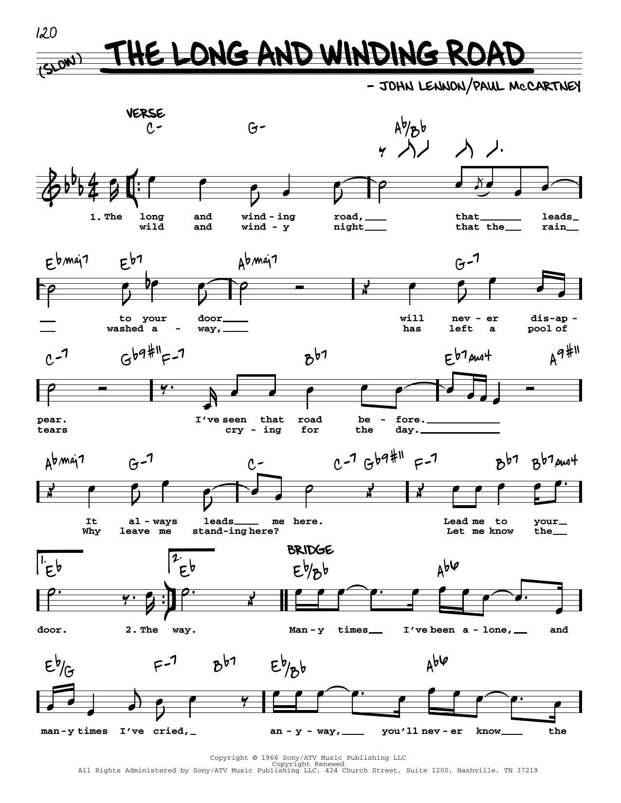 Download The Beatles The Long And Winding Road [Jazz version] Sheet Music and learn how to play Real Book – Melody, Lyrics & Chords PDF digital score in minutes