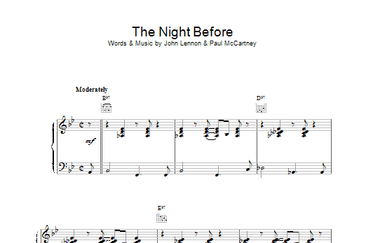 Download The Beatles The Night Before Sheet Music and learn how to play Piano, Vocal & Guitar (Right-Hand Melody) PDF digital score in minutes
