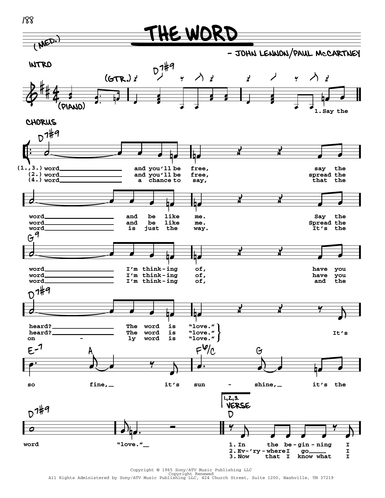 Download The Beatles The Word [Jazz version] Sheet Music and learn how to play Real Book – Melody, Lyrics & Chords PDF digital score in minutes