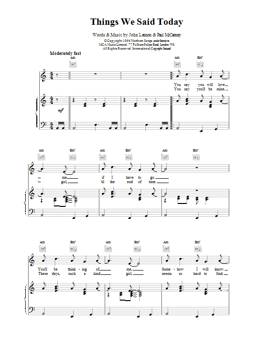 Download The Beatles Things We Said Today Sheet Music and learn how to play Alto Saxophone PDF digital score in minutes