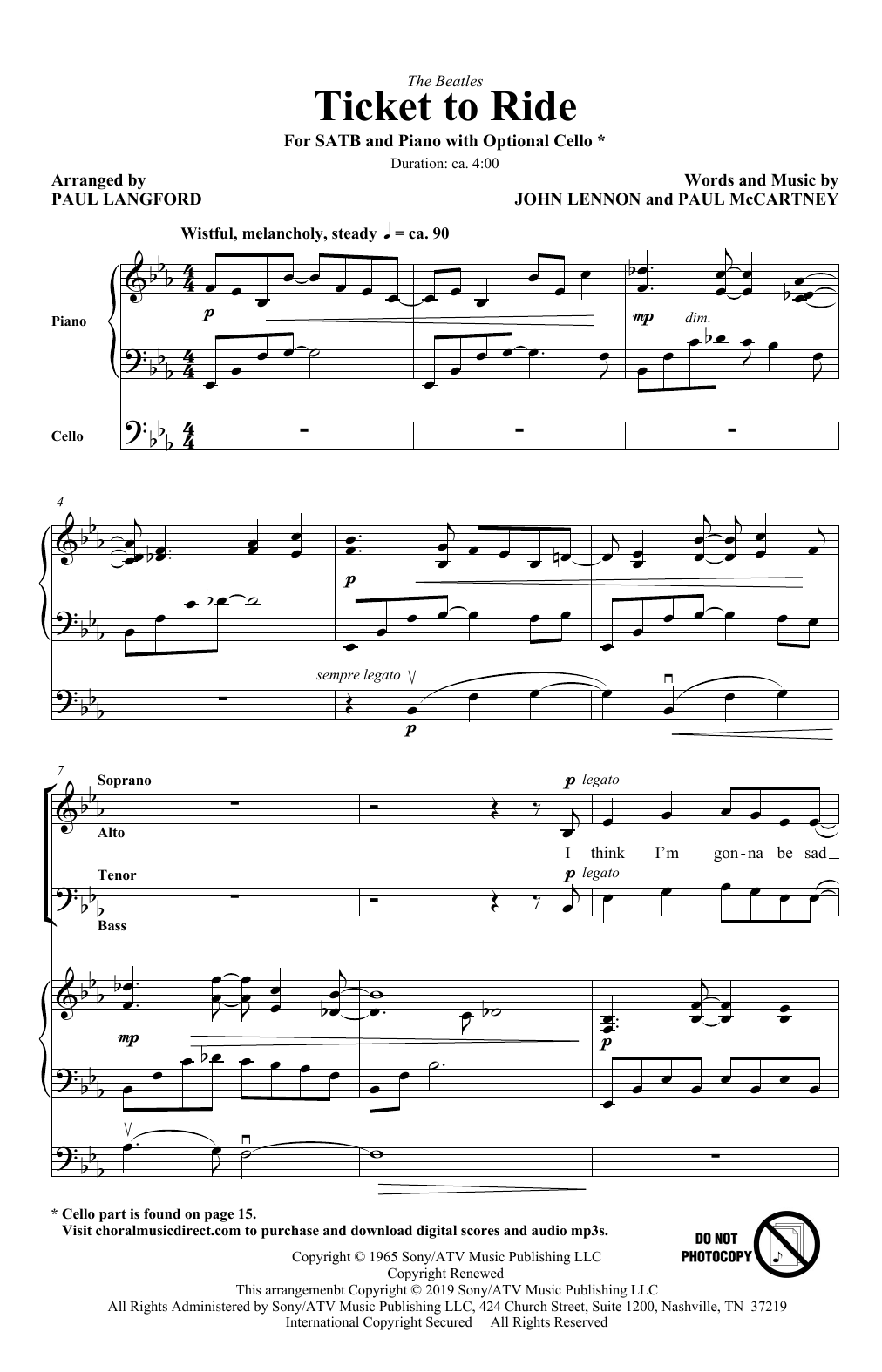 Download The Beatles Ticket To Ride (arr. Paul Langford) Sheet Music and learn how to play SATB Choir PDF digital score in minutes