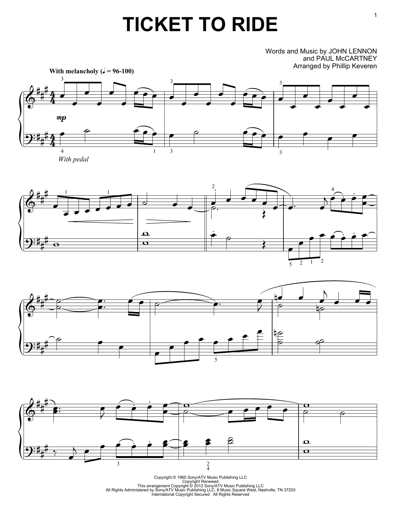 Download The Beatles Ticket To Ride Sheet Music and learn how to play Piano PDF digital score in minutes