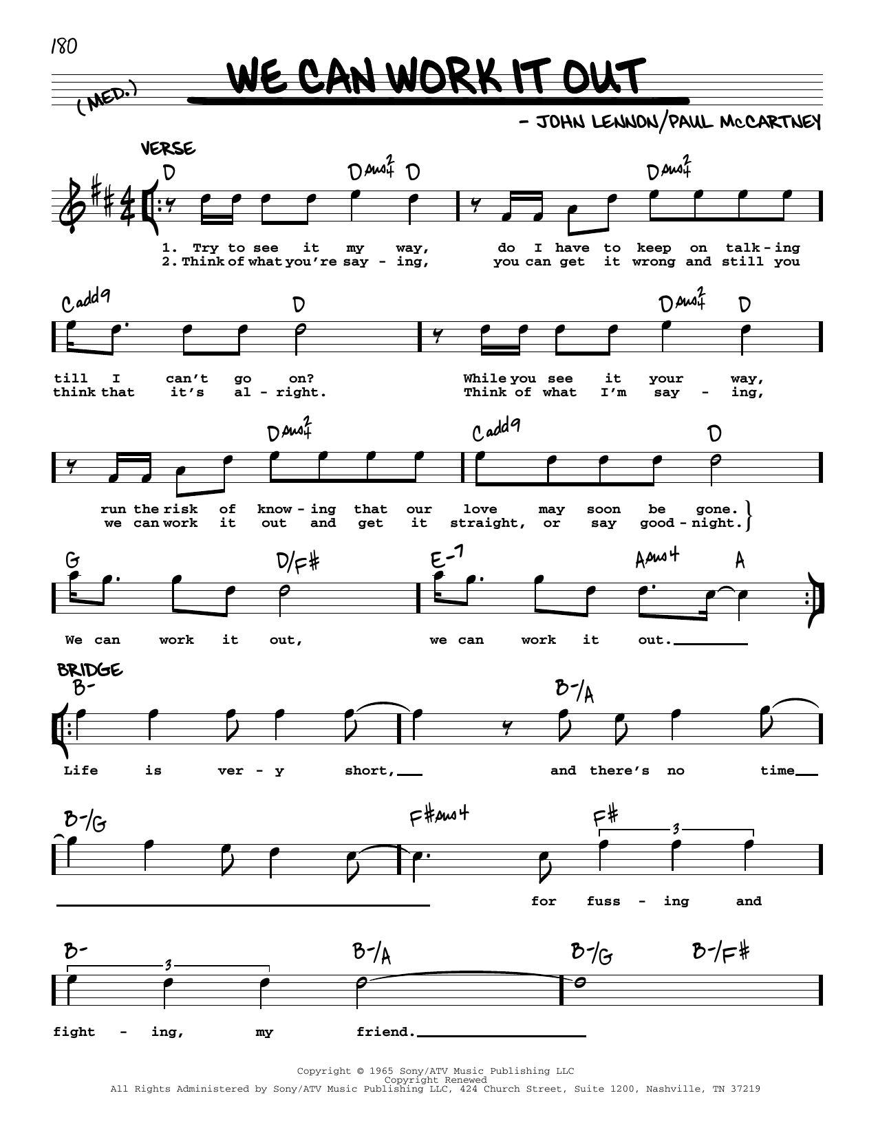 Download The Beatles We Can Work It Out [Jazz version] Sheet Music and learn how to play Real Book – Melody, Lyrics & Chords PDF digital score in minutes
