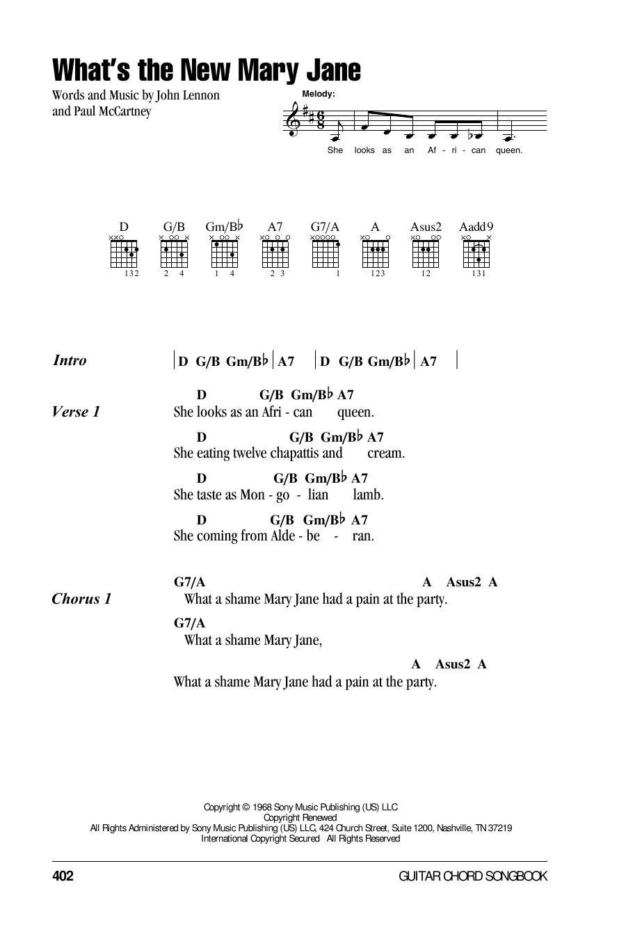 Download The Beatles What's The New Mary Jane Sheet Music and learn how to play Lyrics & Chords PDF digital score in minutes
