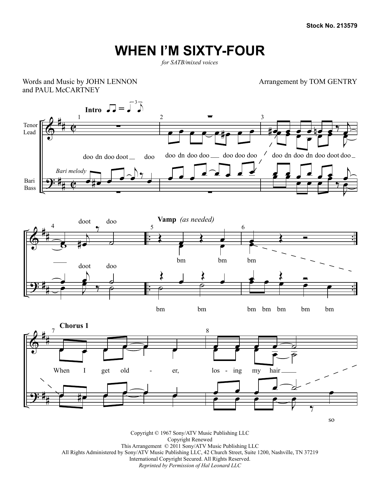 Download The Beatles When I'm Sixty-Four (arr. Tom Gentry) Sheet Music and learn how to play TTBB Choir PDF digital score in minutes