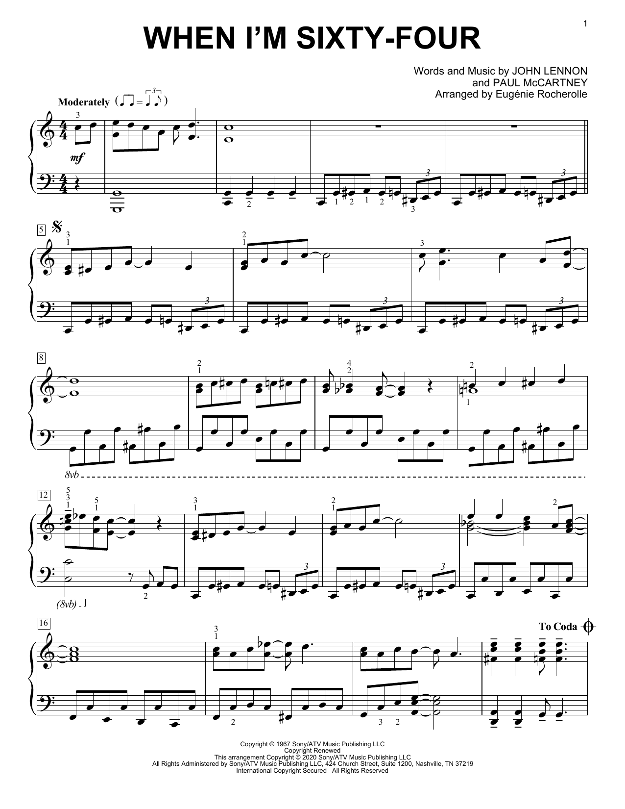 Download The Beatles When I'm Sixty-Four [Boogie-woogie version] (arr. Eugénie Rocherolle) Sheet Music and learn how to play Piano Solo PDF digital score in minutes