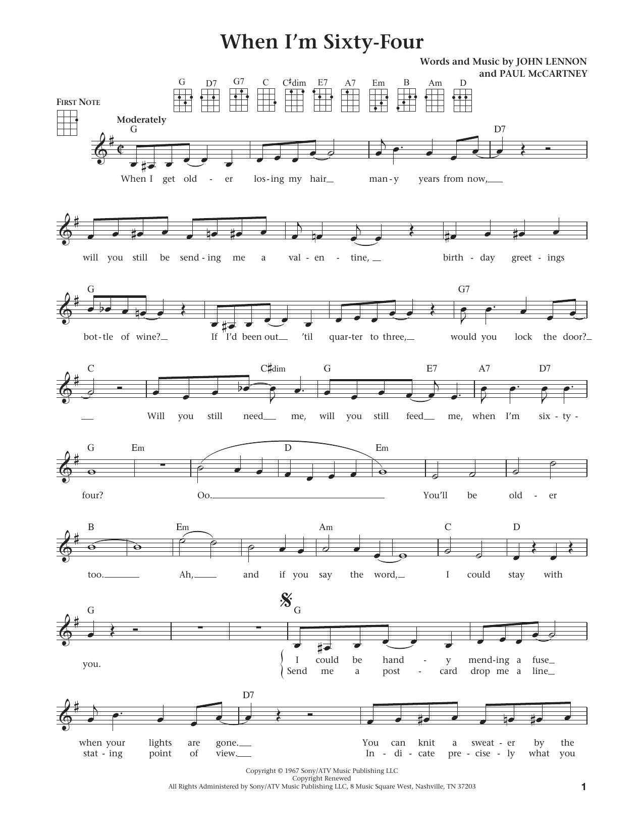 Download The Beatles When I'm Sixty-Four Sheet Music and learn how to play Ukulele PDF digital score in minutes