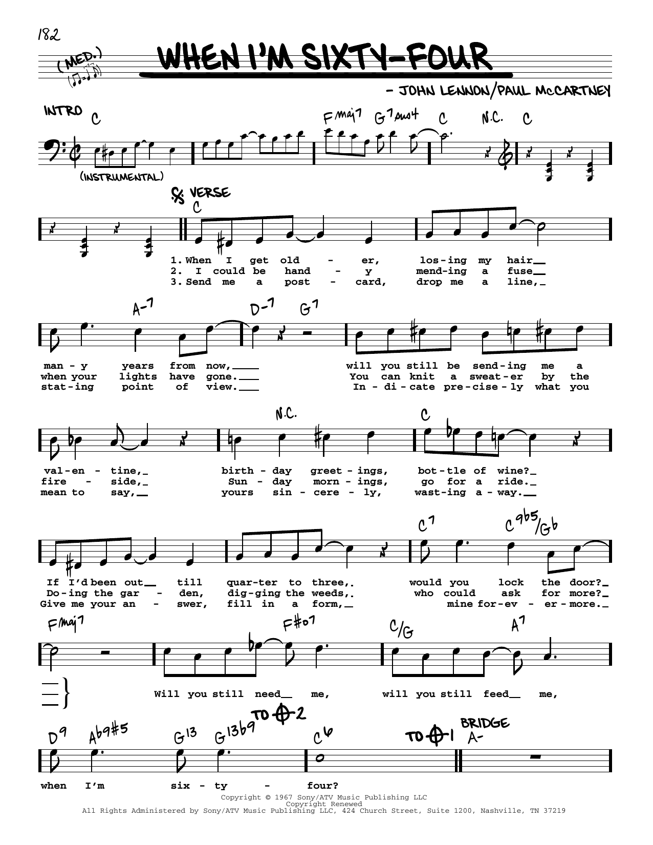 Download The Beatles When I'm Sixty-Four [Jazz version] Sheet Music and learn how to play Real Book – Melody, Lyrics & Chords PDF digital score in minutes