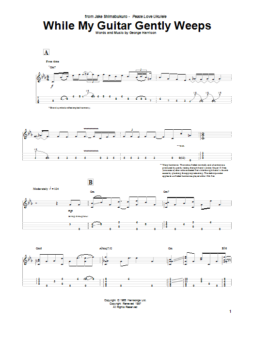 Download Jake Shimabukuro While My Guitar Gently Weeps Sheet Music and learn how to play UKETAB PDF digital score in minutes