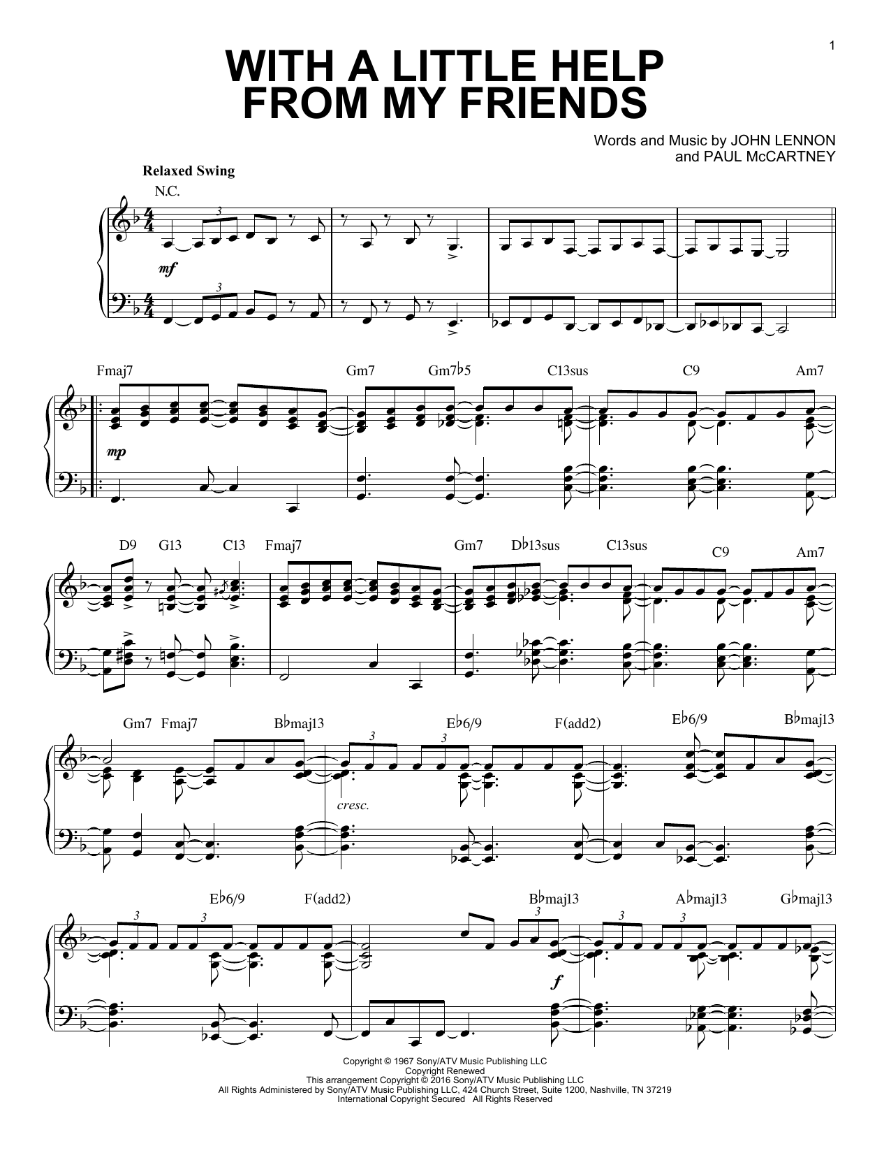 Download The Beatles With A Little Help From My Friends Sheet Music and learn how to play Piano PDF digital score in minutes