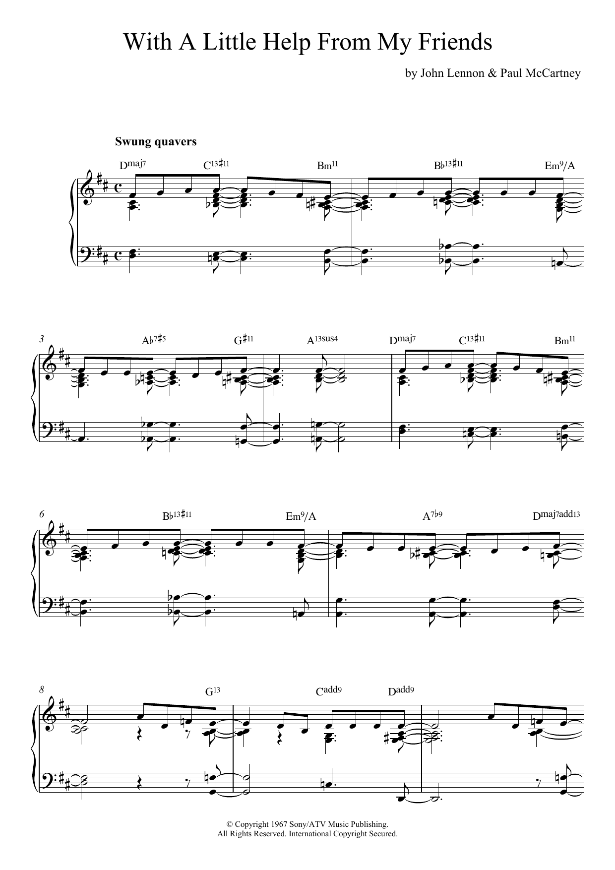 Download The Beatles With A Little Help From My Friends (jazz version) Sheet Music and learn how to play Piano PDF digital score in minutes
