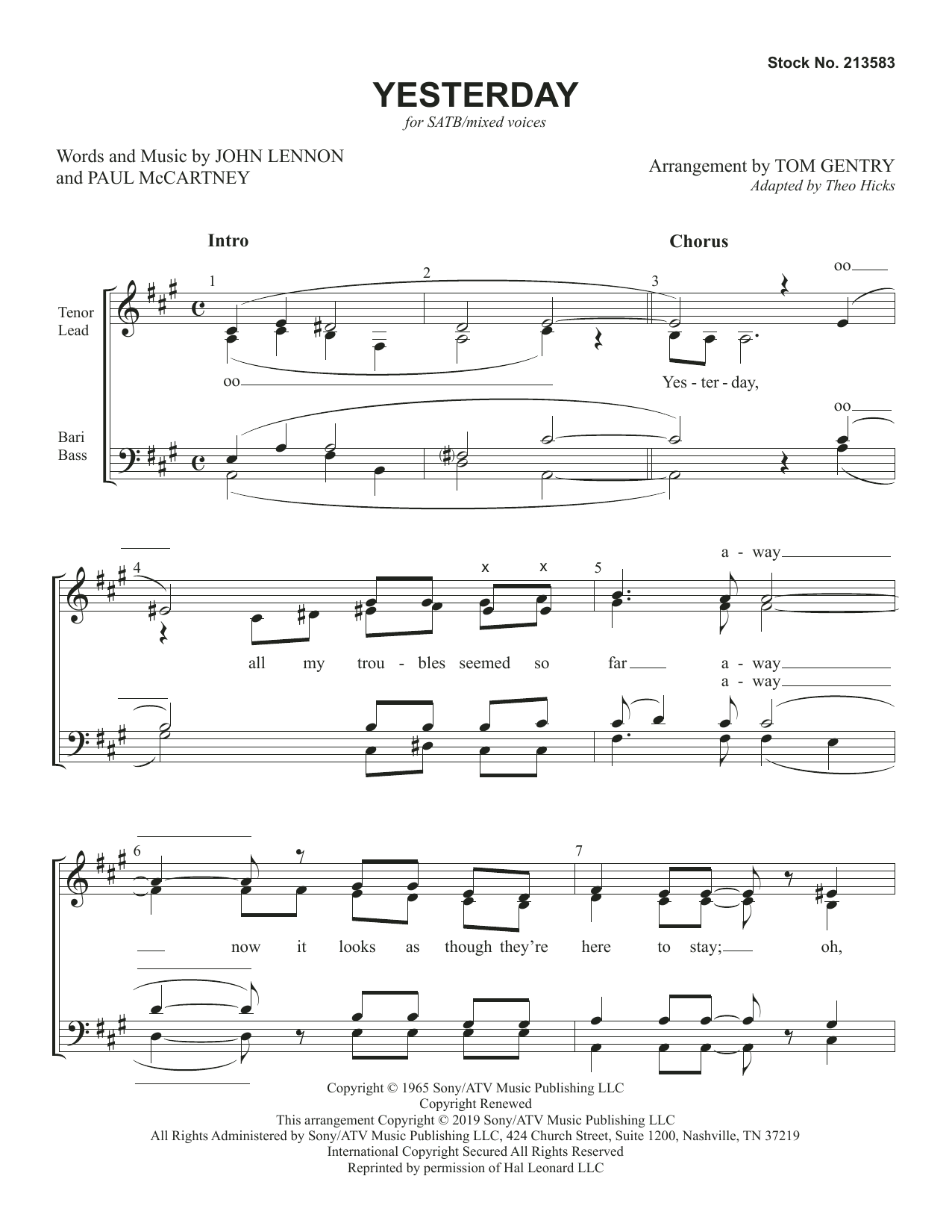Download The Beatles Yesterday (arr. Tom Gentry) Sheet Music and learn how to play SSAA Choir PDF digital score in minutes
