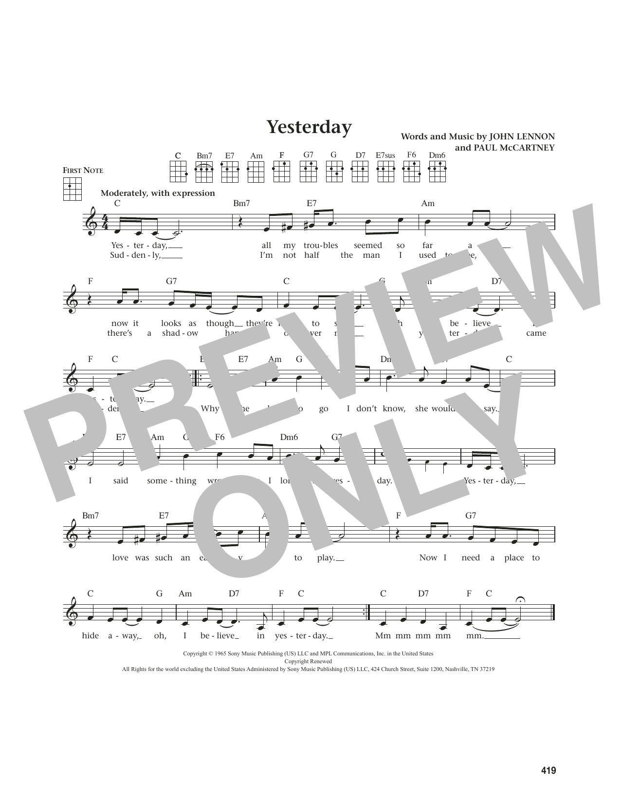 Download The Beatles Yesterday (from The Daily Ukulele) (arr. Jim Beloff) Sheet Music and learn how to play Ukulele PDF digital score in minutes