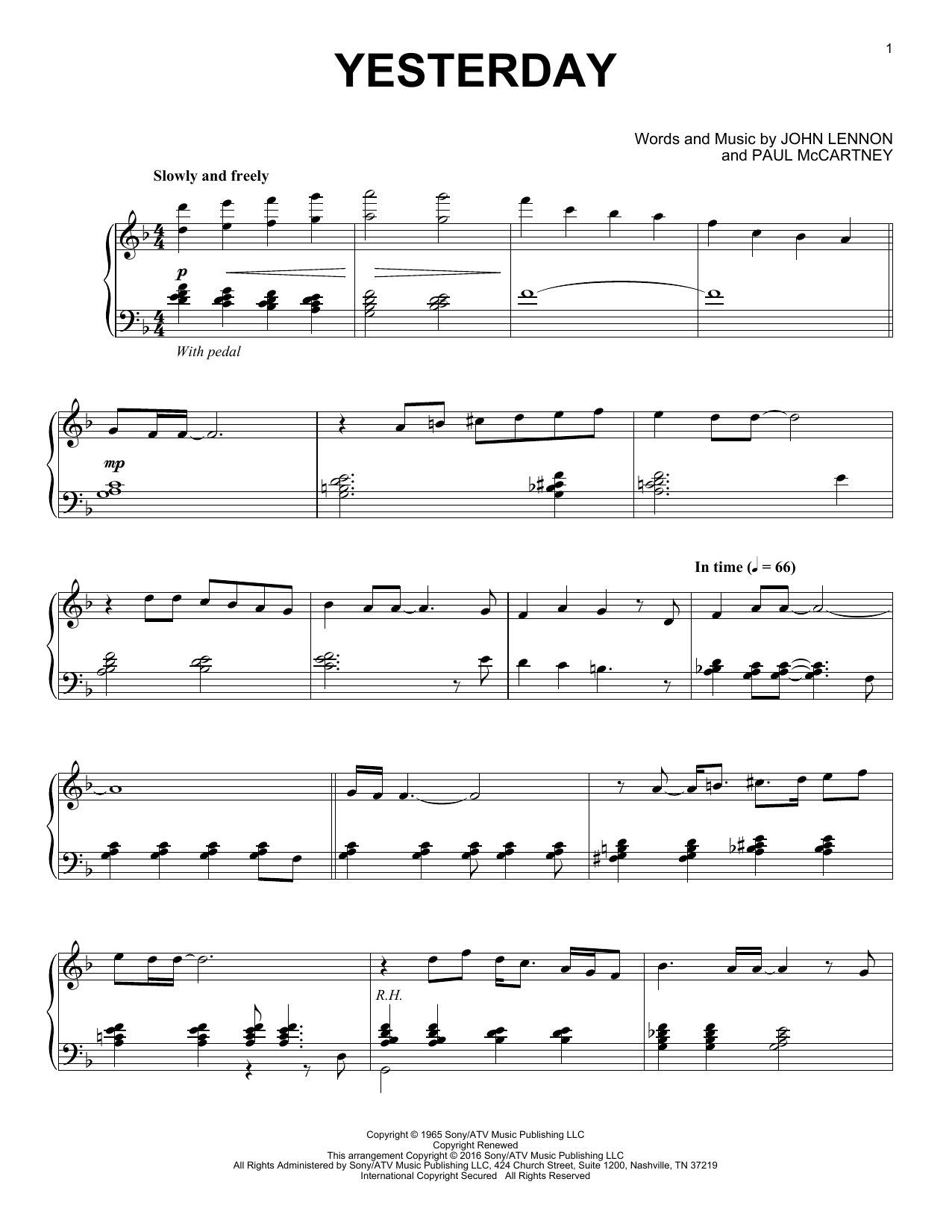 Download The Beatles Yesterday Sheet Music and learn how to play Piano PDF digital score in minutes