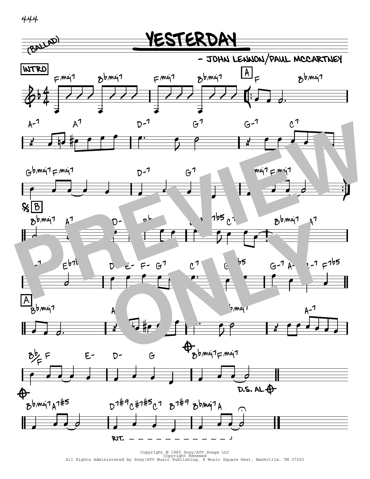 Download The Beatles Yesterday [Reharmonized version] (arr. Jack Grassel) Sheet Music and learn how to play Real Book – Melody & Chords PDF digital score in minutes