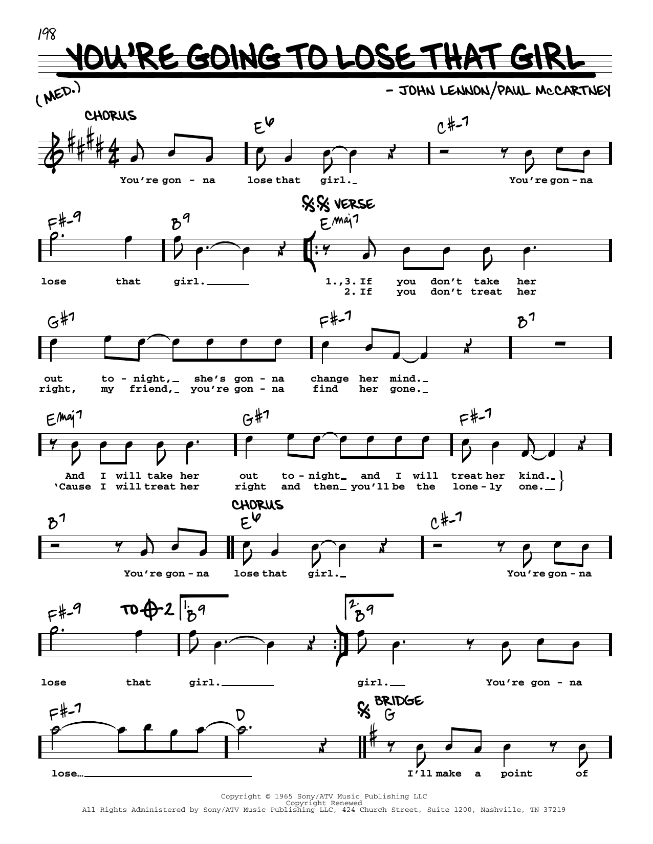 Download The Beatles You're Going To Lose That Girl [Jazz version] Sheet Music and learn how to play Real Book – Melody, Lyrics & Chords PDF digital score in minutes