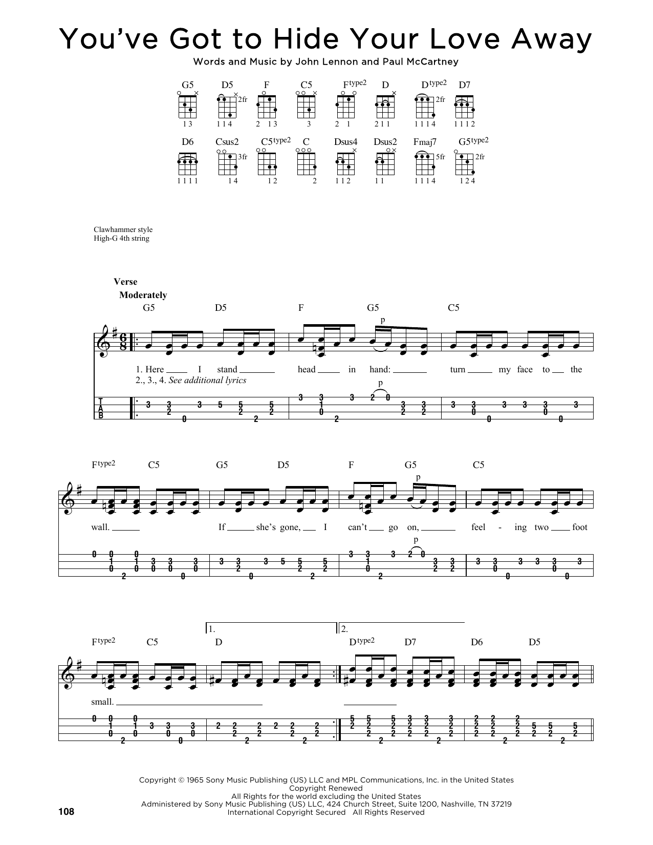 Download The Beatles You've Got To Hide Your Love Away (arr. Jim Schustedt) Sheet Music and learn how to play Ukulele PDF digital score in minutes
