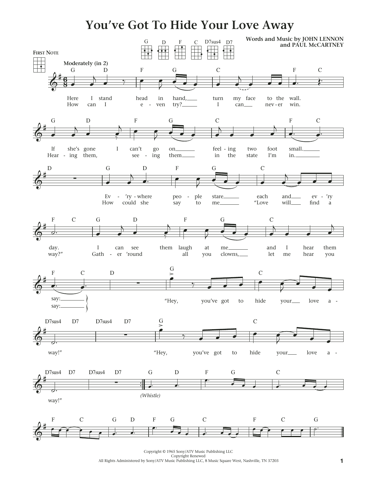 Download The Beatles You've Got To Hide Your Love Away Sheet Music and learn how to play Ukulele PDF digital score in minutes