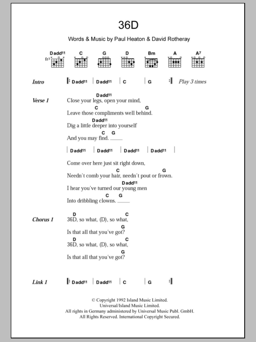 Download The Beautiful South 36D Sheet Music and learn how to play Lyrics & Chords PDF digital score in minutes