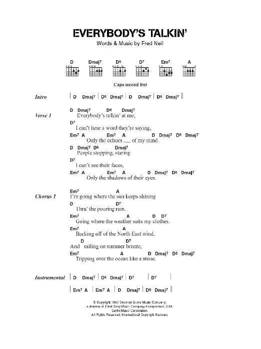 Download The Beautiful South Everybody's Talkin' Sheet Music and learn how to play Lyrics & Chords PDF digital score in minutes