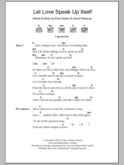Download The Beautiful South Let Love Speak Up Itself Sheet Music and learn how to play Lyrics & Chords PDF digital score in minutes
