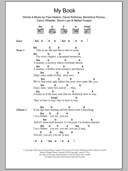 Download The Beautiful South My Book Sheet Music and learn how to play Lyrics & Chords PDF digital score in minutes