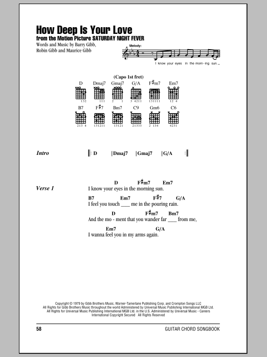 Download The Bee Gees How Deep Is Your Love Sheet Music and learn how to play Piano PDF digital score in minutes