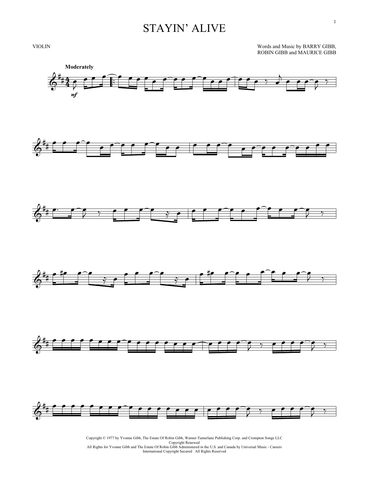 Download The Bee Gees Stayin' Alive Sheet Music and learn how to play Cello PDF digital score in minutes