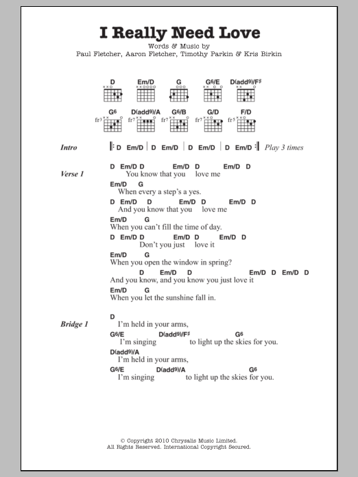 Download The Bees I Really Need Love Sheet Music and learn how to play Lyrics & Chords PDF digital score in minutes