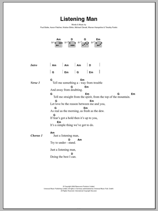 Download The Bees Listening Man Sheet Music and learn how to play Lyrics & Chords PDF digital score in minutes