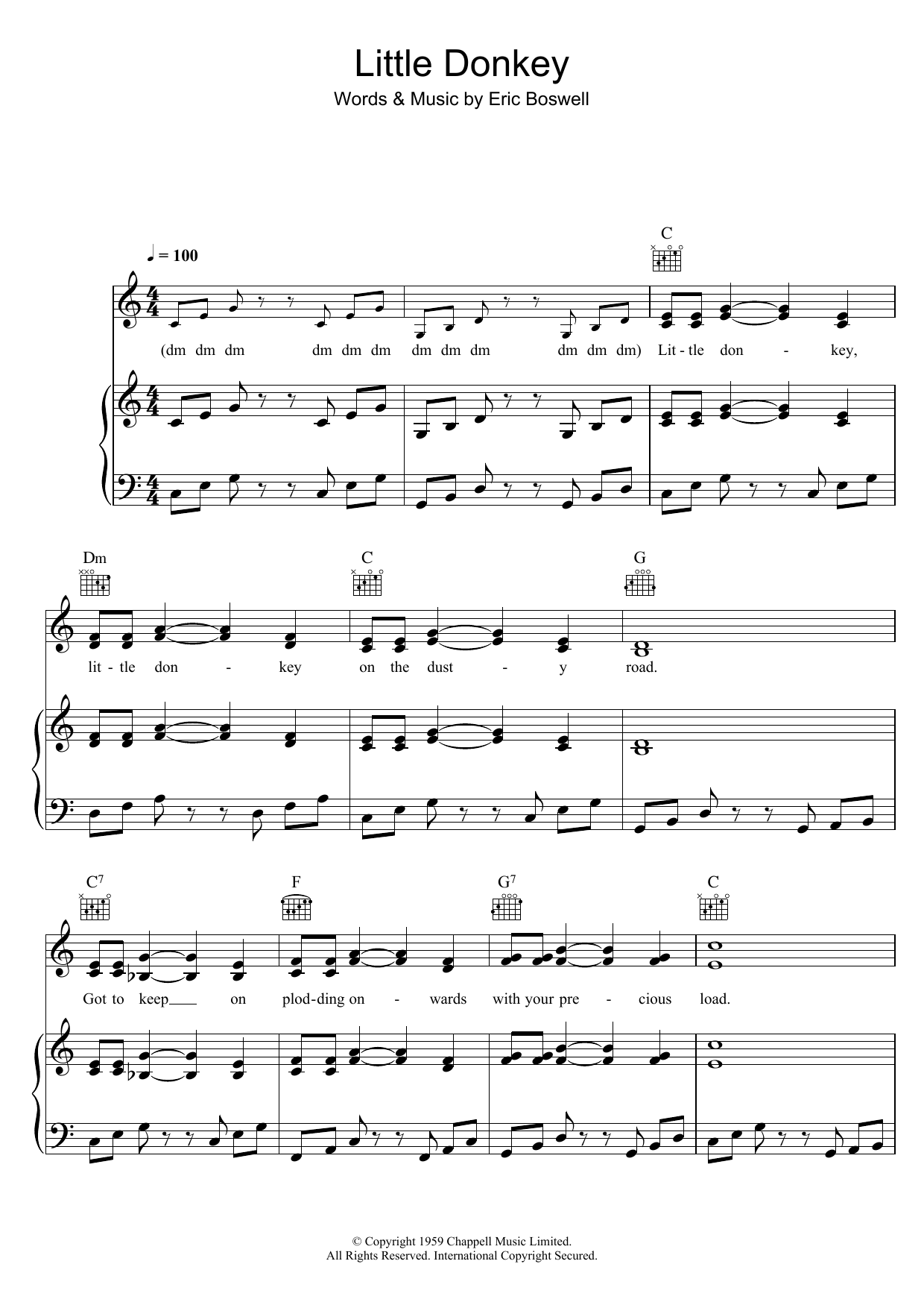 Download The Beverley Sisters Little Donkey Sheet Music and learn how to play Piano, Vocal & Guitar PDF digital score in minutes