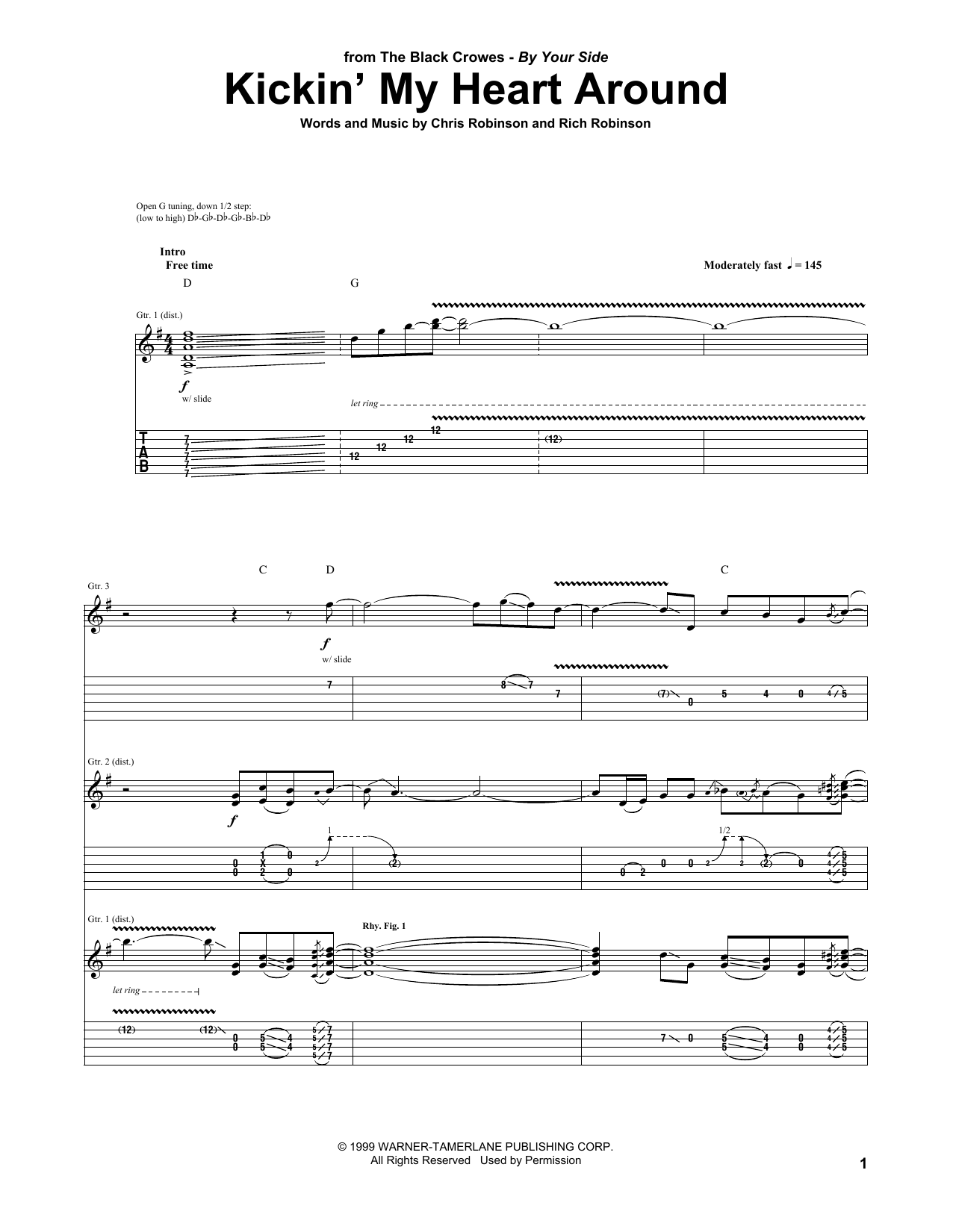 Download The Black Crowes Kickin' My Heart Around Sheet Music and learn how to play Guitar Tab PDF digital score in minutes