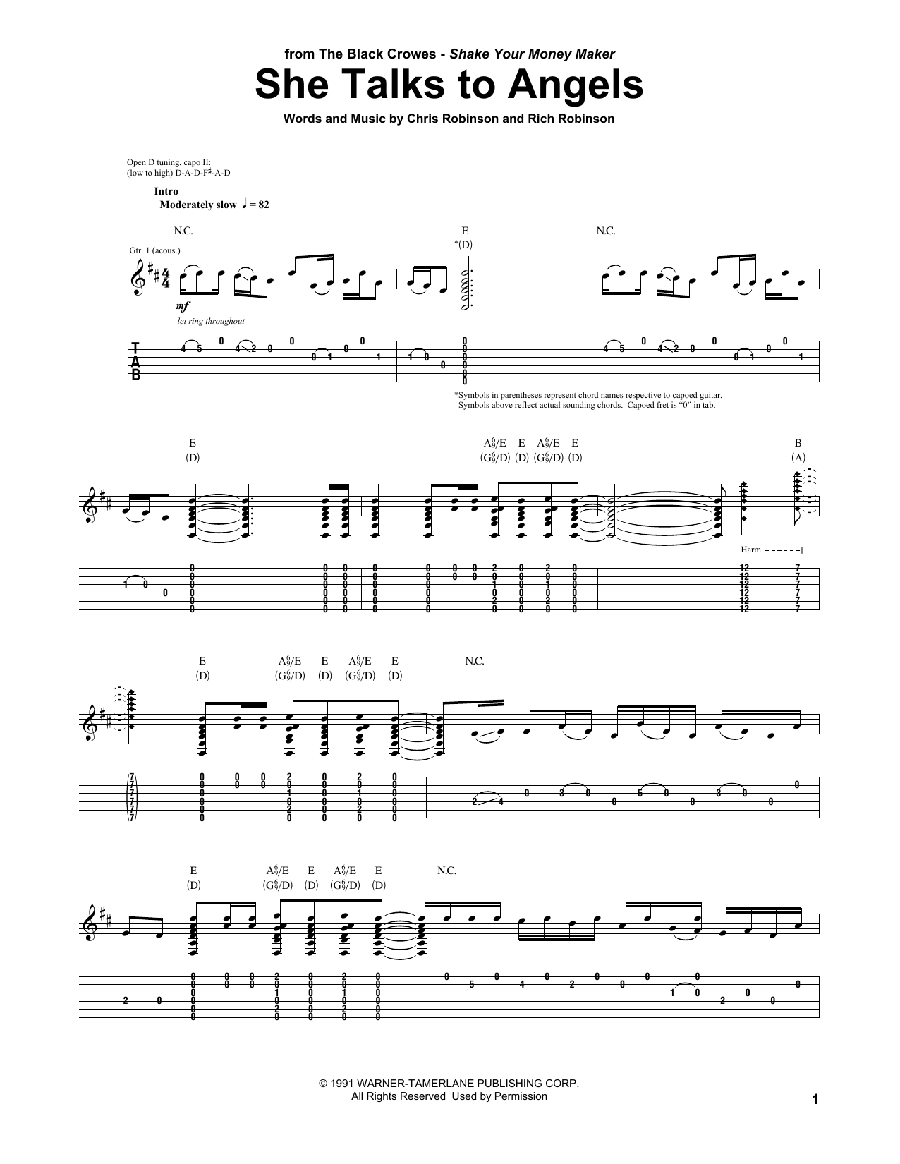Download The Black Crowes She Talks To Angels Sheet Music and learn how to play Guitar Tab PDF digital score in minutes