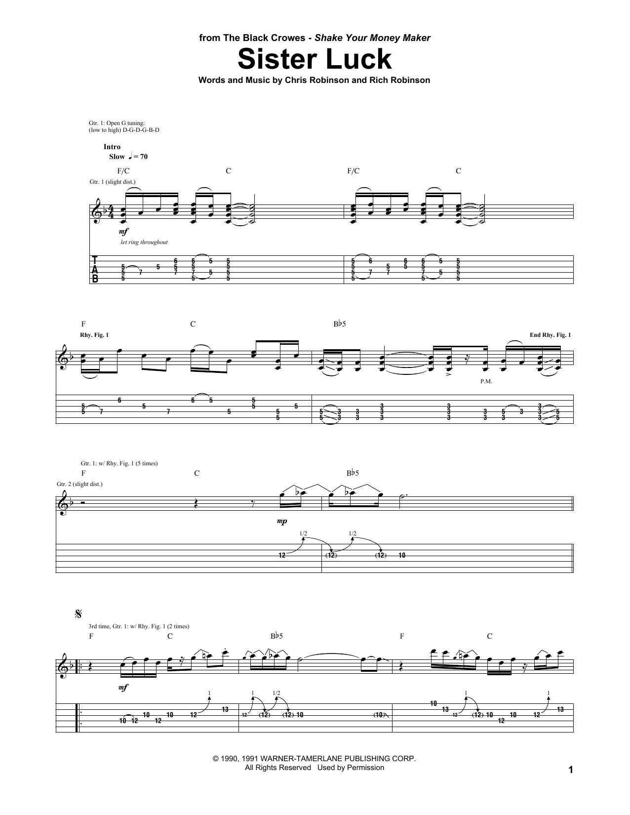 Download The Black Crowes Sister Luck Sheet Music and learn how to play Guitar Tab PDF digital score in minutes