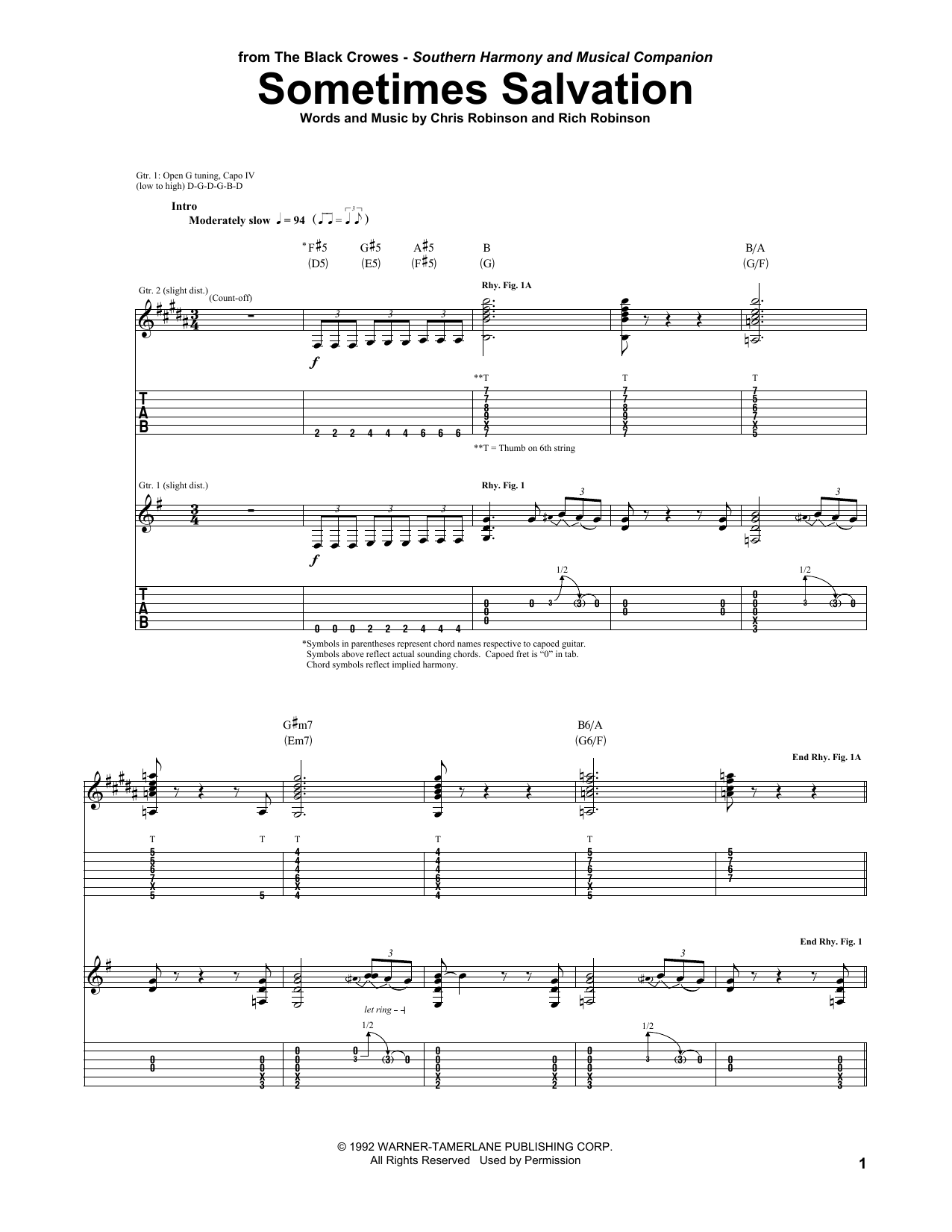 Download The Black Crowes Sometimes Salvation Sheet Music and learn how to play Guitar Tab PDF digital score in minutes