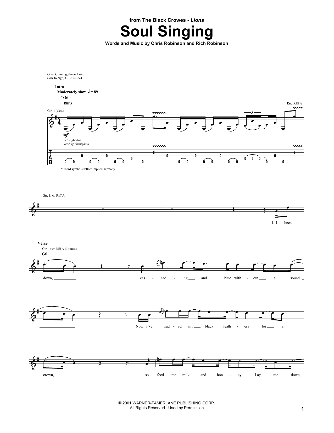 Download The Black Crowes Soul Singing Sheet Music and learn how to play Guitar Tab PDF digital score in minutes