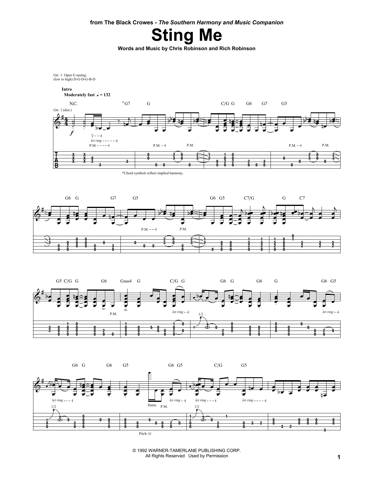 Download The Black Crowes Sting Me Sheet Music and learn how to play Guitar Tab PDF digital score in minutes