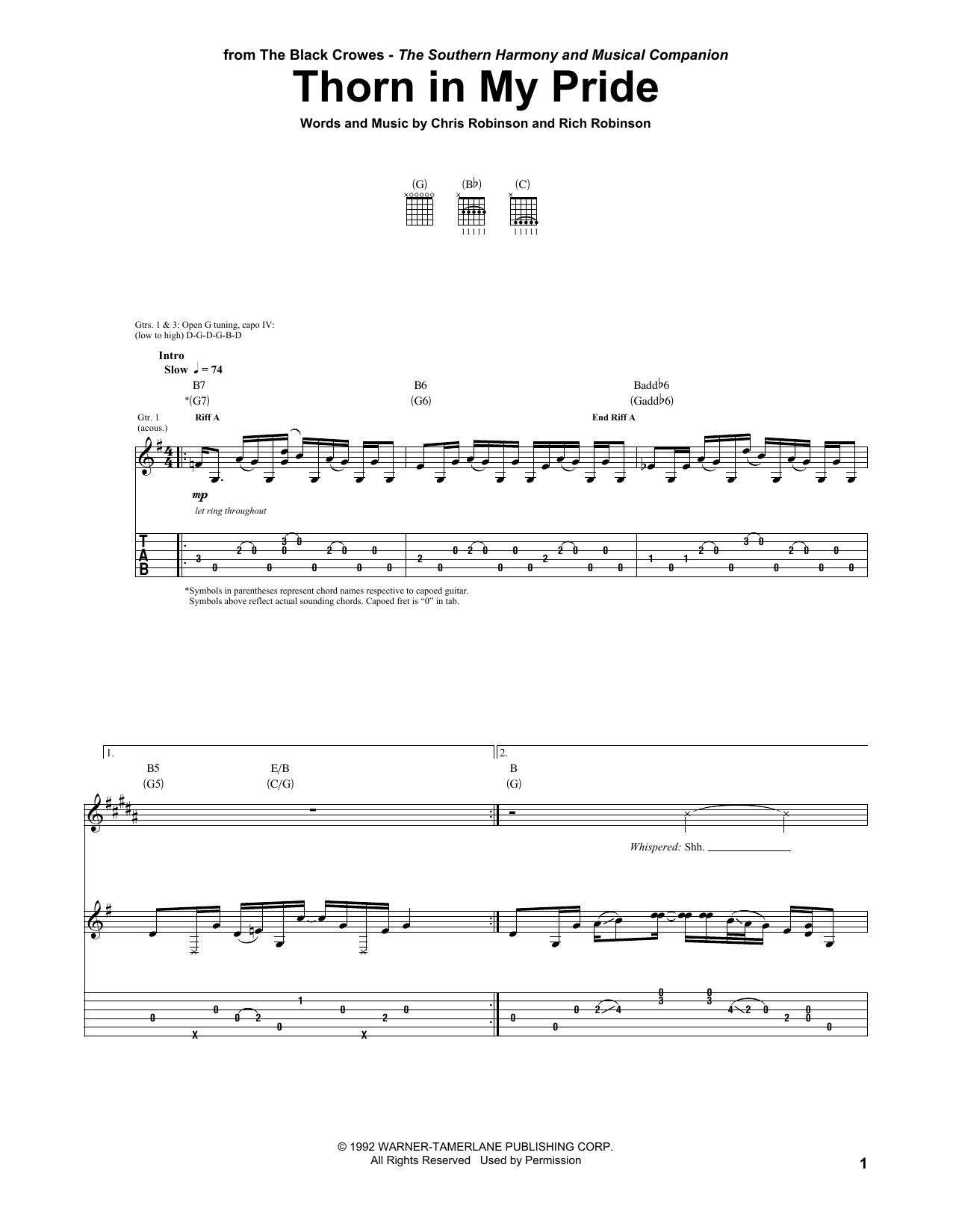 Download The Black Crowes Thorn In My Pride Sheet Music and learn how to play Guitar Tab PDF digital score in minutes