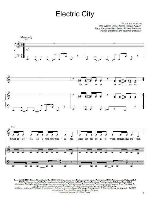 Download The Black Eyed Peas Electric City Sheet Music and learn how to play Piano, Vocal & Guitar (Right-Hand Melody) PDF digital score in minutes