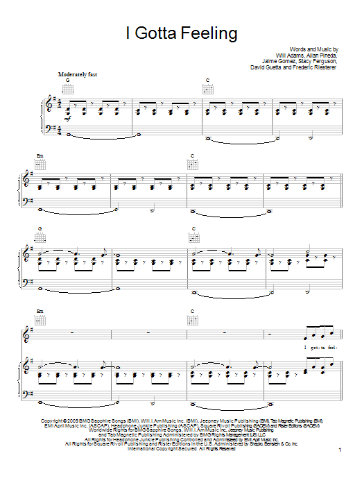 Download The Black Eyed Peas I Gotta Feeling Sheet Music and learn how to play Ukulele with strumming patterns PDF digital score in minutes