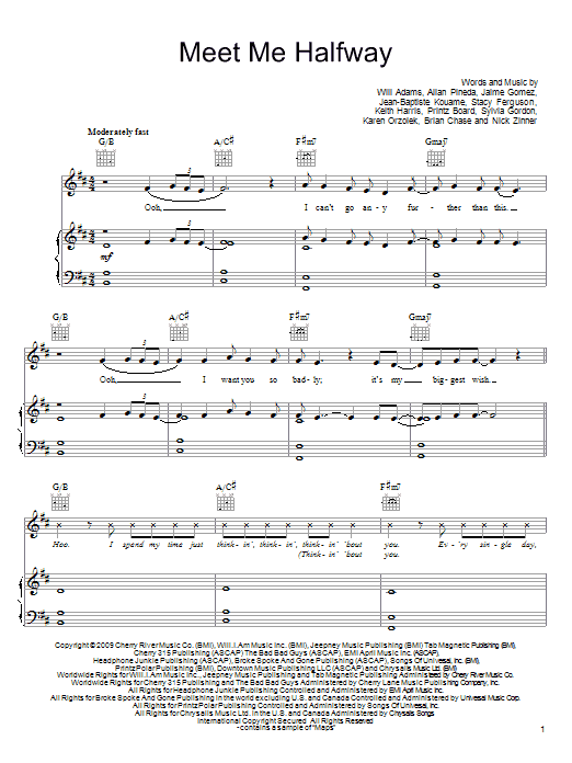 Download The Black Eyed Peas Meet Me Halfway Sheet Music and learn how to play Lyrics & Chords PDF digital score in minutes