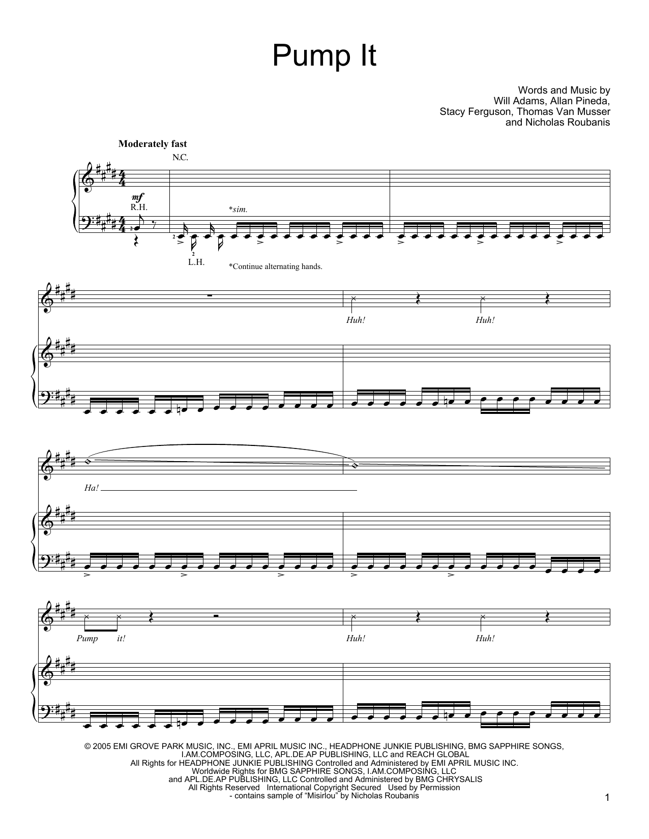 Download The Black Eyed Peas Pump It Sheet Music and learn how to play Piano, Vocal & Guitar (Right-Hand Melody) PDF digital score in minutes