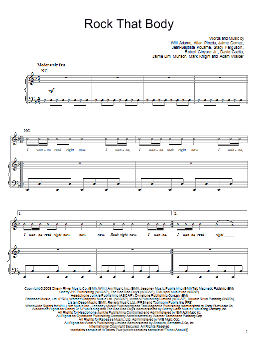 Download The Black Eyed Peas Rock That Body Sheet Music and learn how to play Piano, Vocal & Guitar (Right-Hand Melody) PDF digital score in minutes