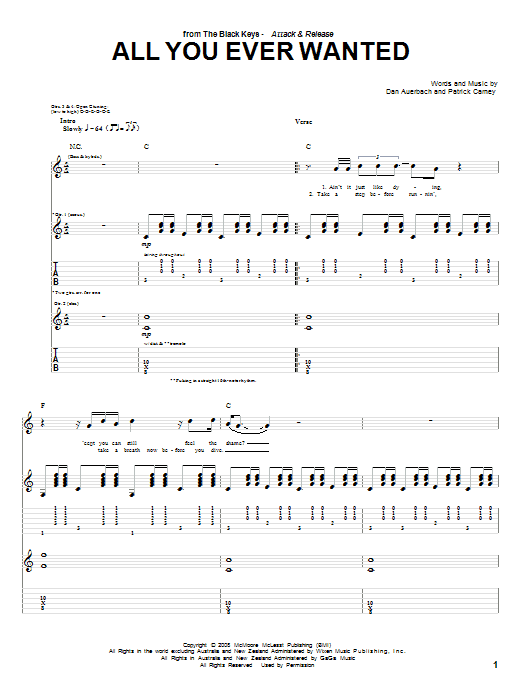 Download The Black Keys All You Ever Wanted Sheet Music and learn how to play Guitar Tab PDF digital score in minutes