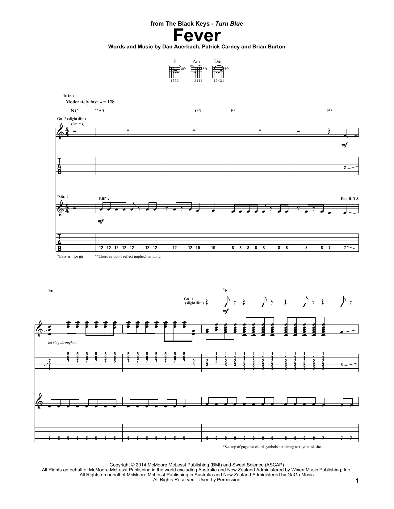 Download The Black Keys Fever Sheet Music and learn how to play Guitar Tab PDF digital score in minutes