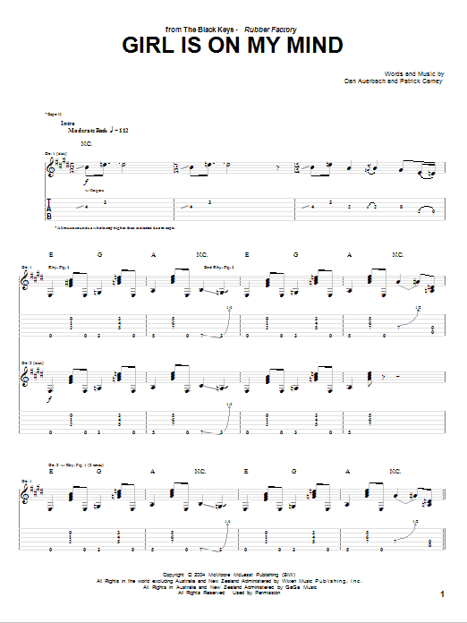 Download The Black Keys Girl Is On My Mind Sheet Music and learn how to play Guitar Tab PDF digital score in minutes