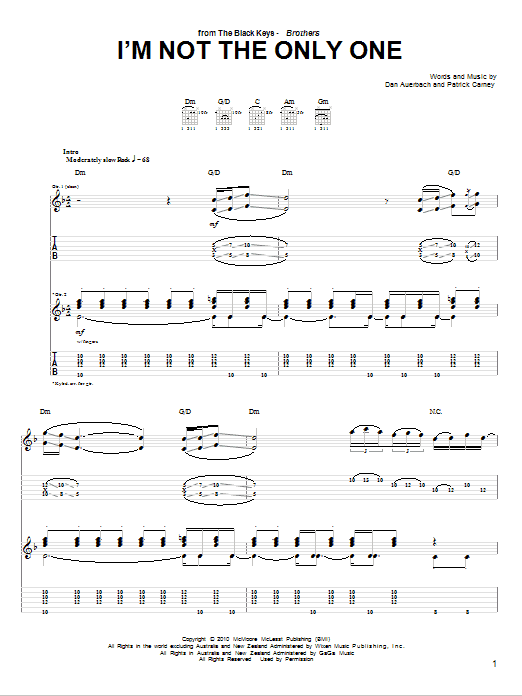 Download The Black Keys I'm Not The Only One Sheet Music and learn how to play Guitar Tab PDF digital score in minutes